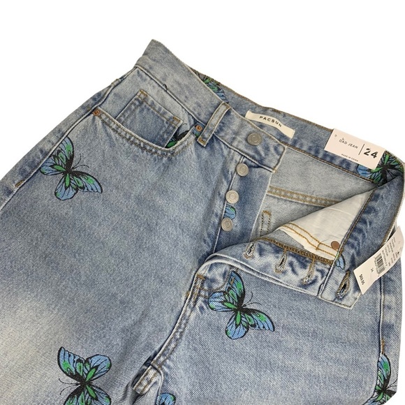 PacSun Eco Butterfly Dad Jean High Rise Straight Leg Button Fly Light Wash Sz 24 - Picture 9 of 13